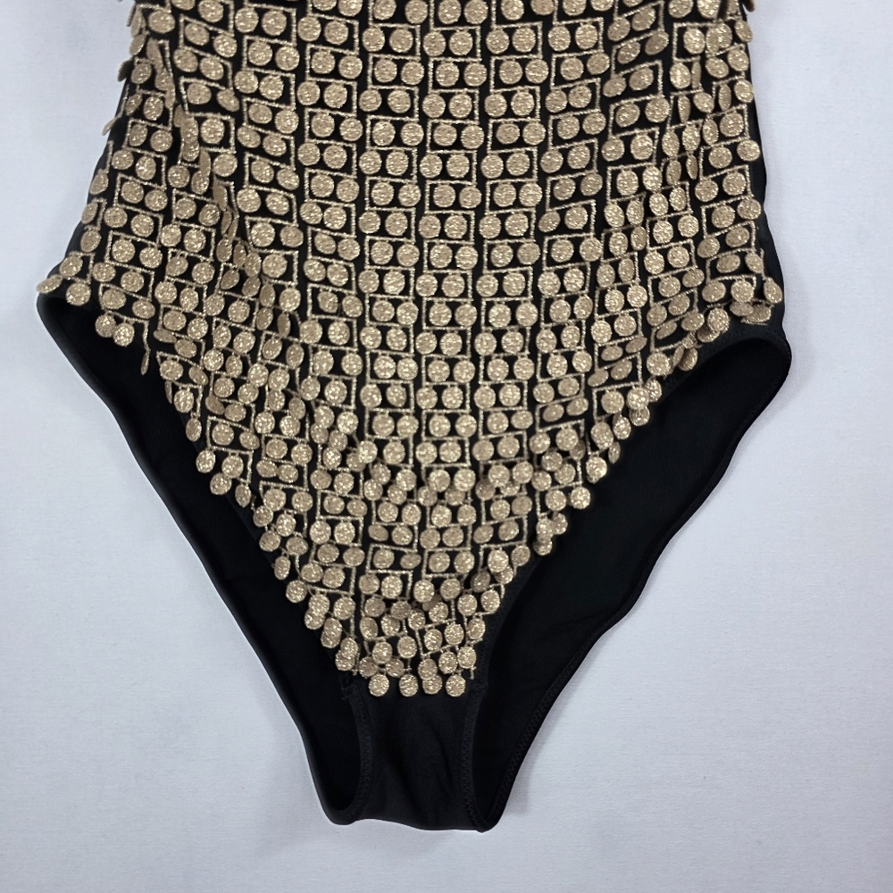 Hanne Bloch convertible  Black and Gold pompom Swimsuit - Picture 6 of 15